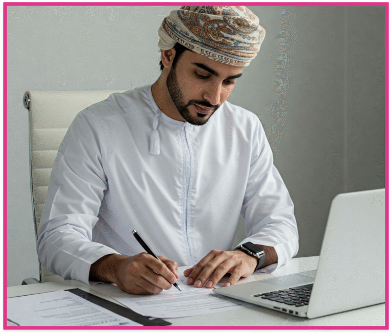 مدير مدرسة يجلس على مكتبه.