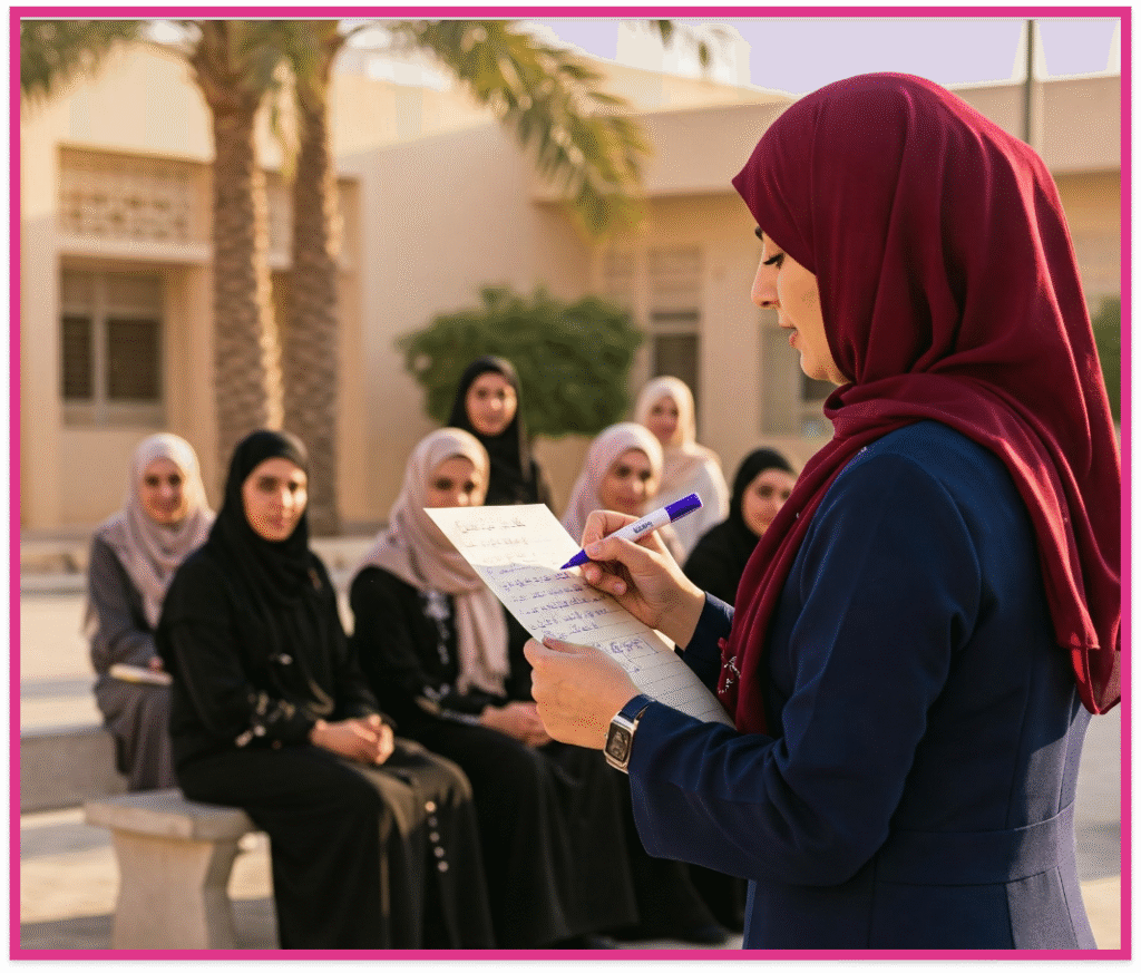 معلمة تقف أمام معلمات.