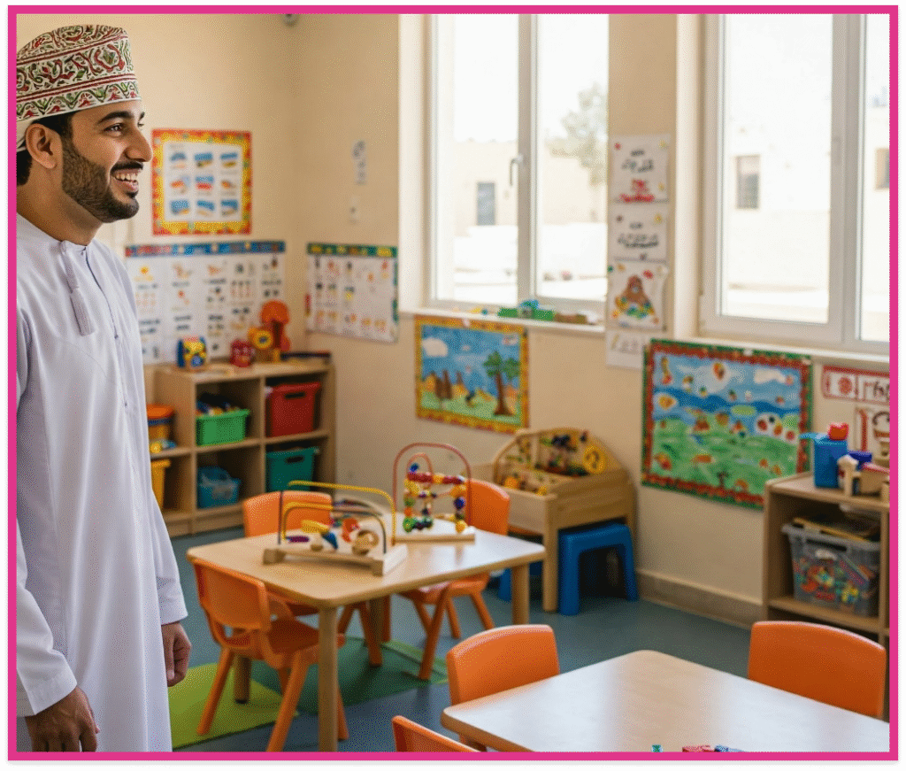ولي آمر في وسط صف دراسي.